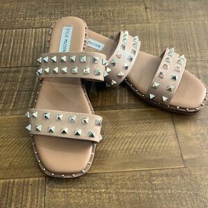 Steve Madden, Women size 8, tan studded sandals.